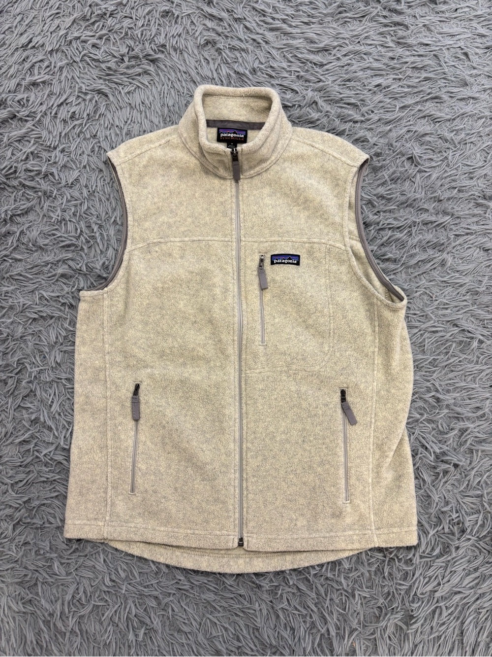 Patagonia Synchilla Vest Mens Medium Ivory Oatmeal Full Zip Fleece Gorpcore Hike